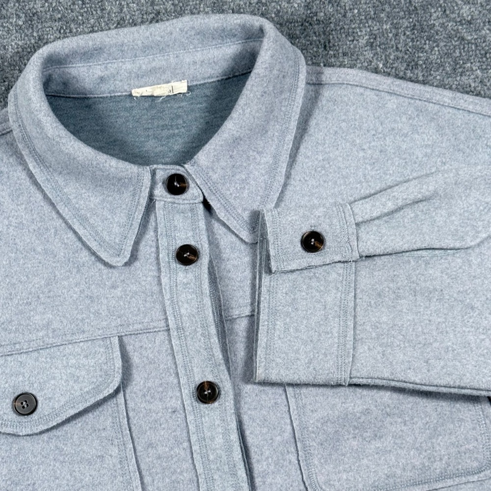 La Miel Shacket Jacket Over Shirt Outerwear Button Front Pockets Blue/Gray Large